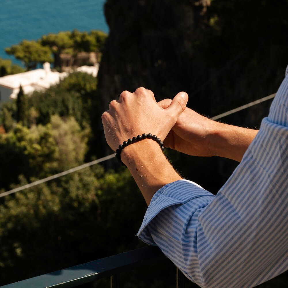 Black beaded onyx bracelet for men alton