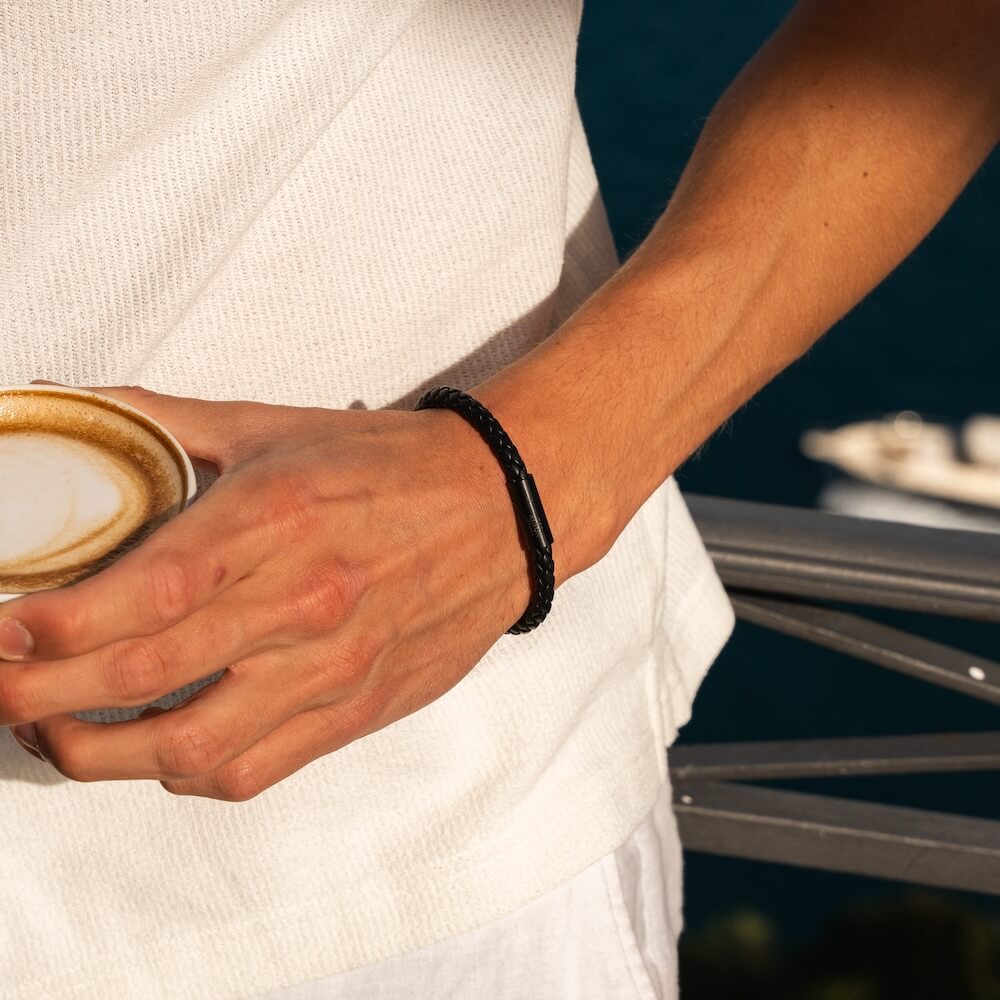 Black Leather Bracelet for Men Alton