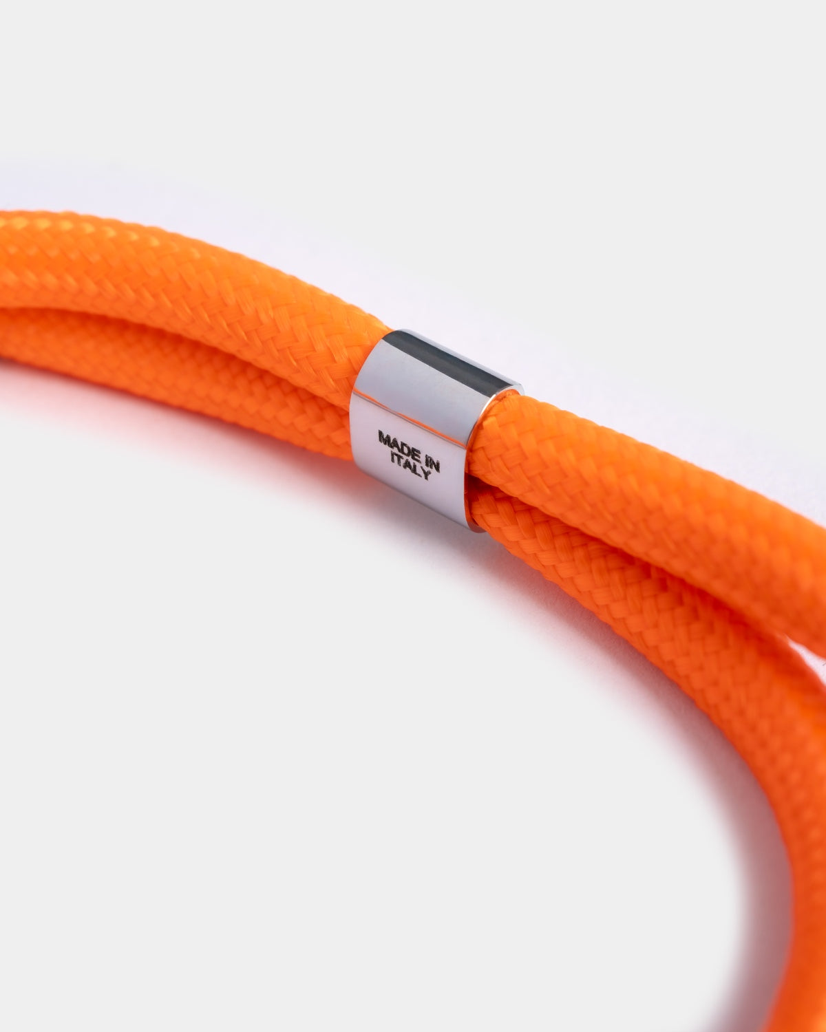 Orange nylon rope bracelet with polished silver parts fully made in Italy