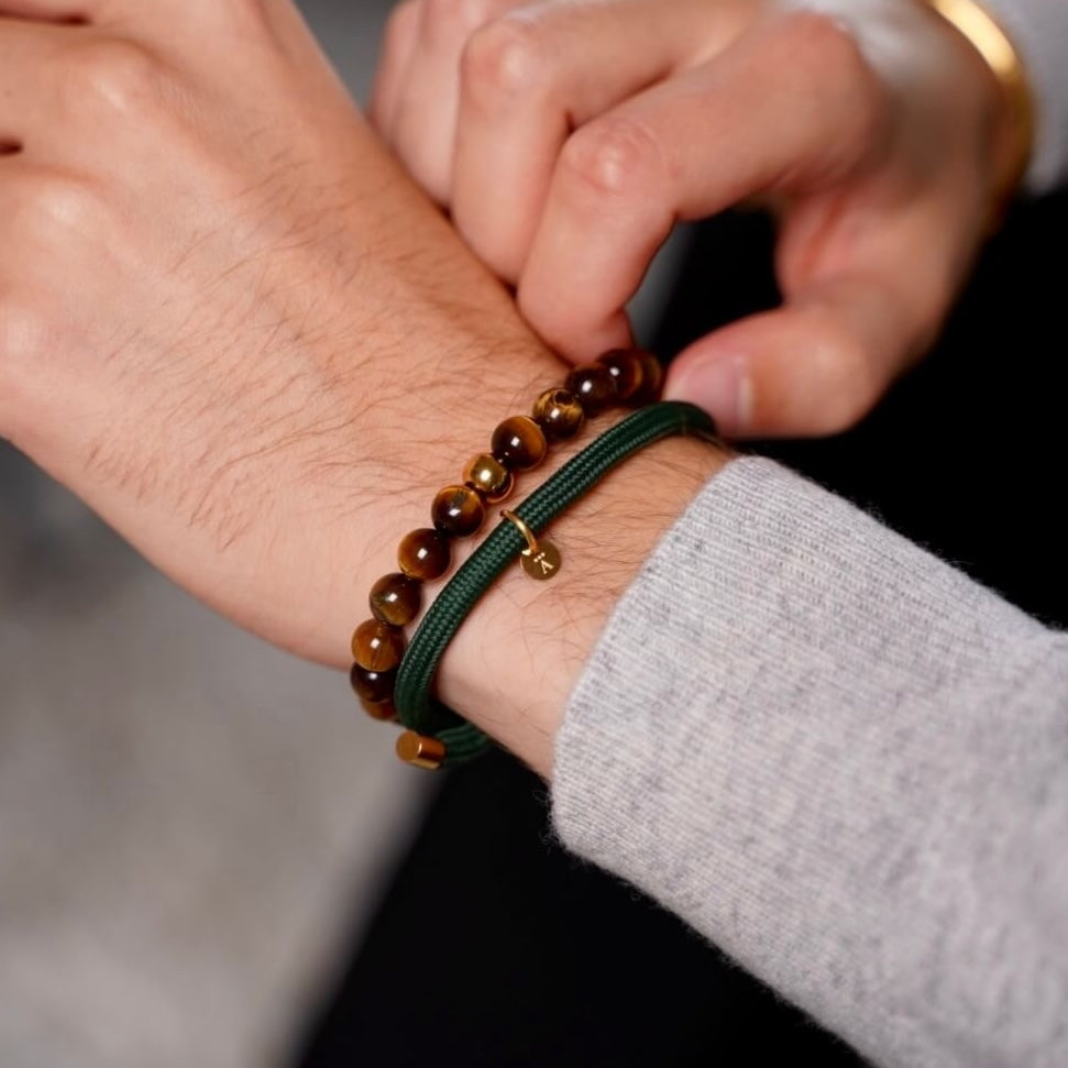 Green Nylon Rope Bracelet and Brown Tiger's Eye Bracelet Alton