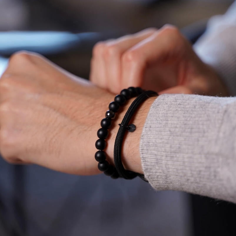 Black Nylon Rope Bracelet and Black Onyx Bracelet Alton