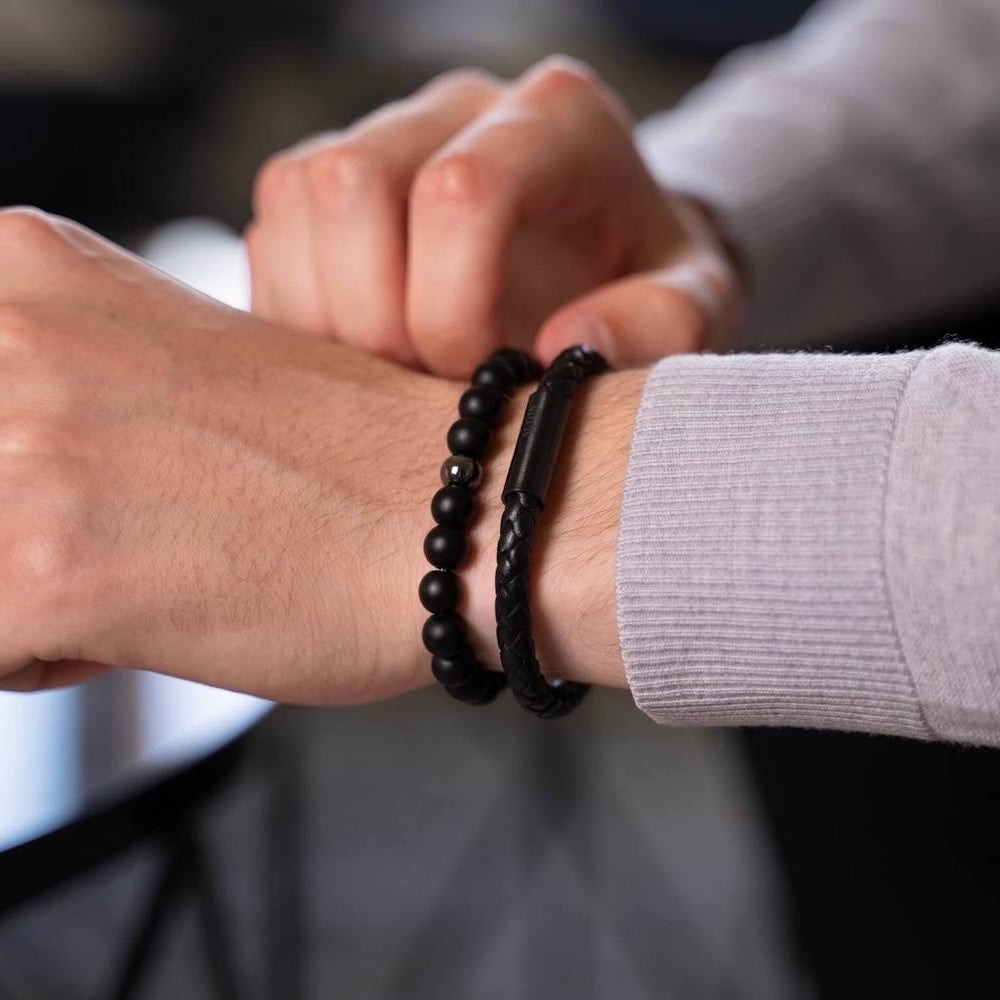 Black Onyx Bracelet and Black Calfskin Bracelet Alton
