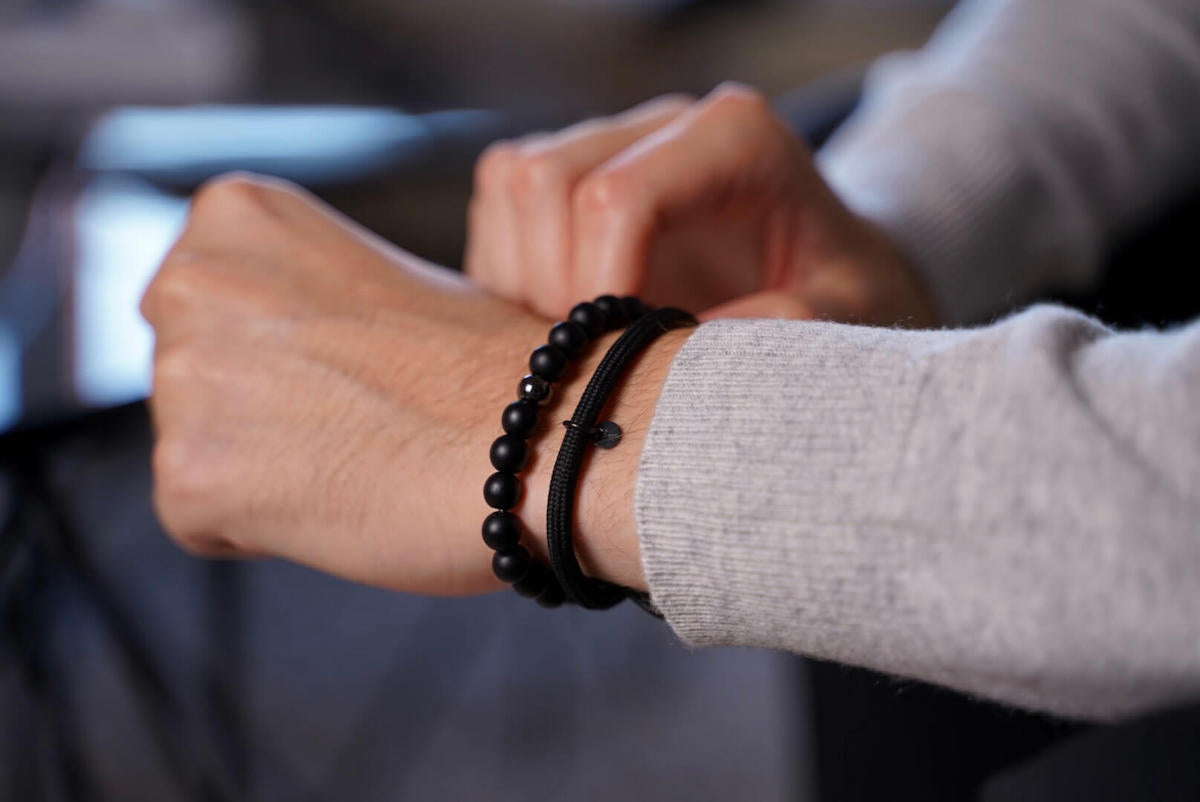 Black Nylon Rope Bracelet and Black Onyx Bracelet Alton