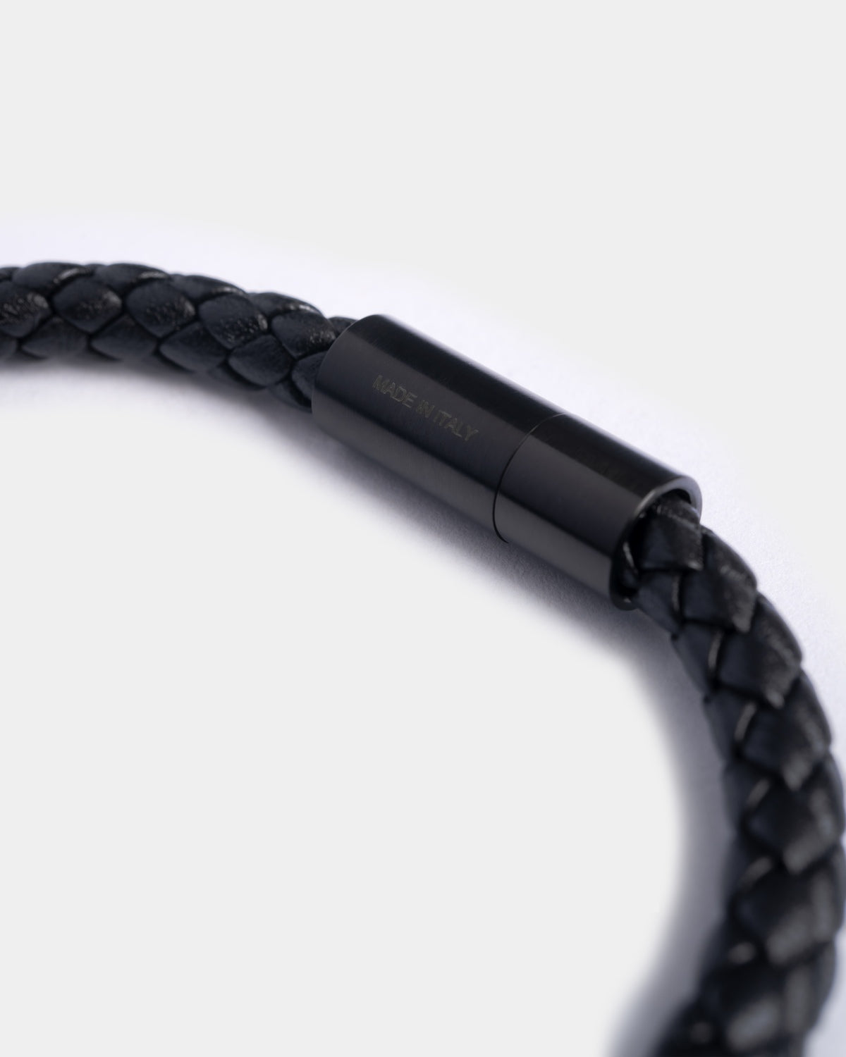 Black braided leather bracelet made in Italy