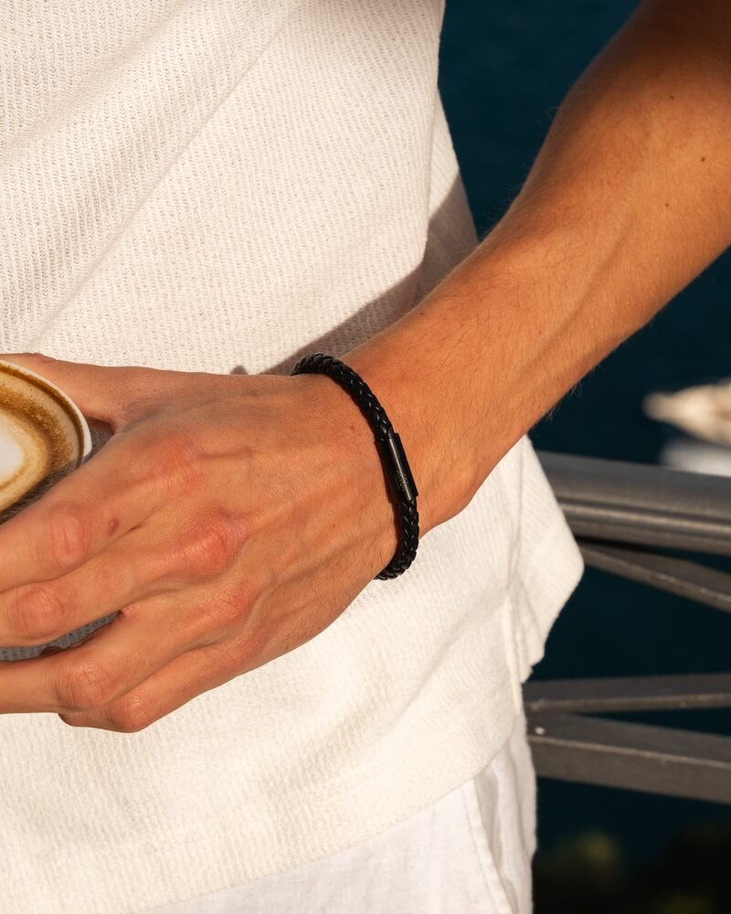 Black Leather Bracelet for Men Alton