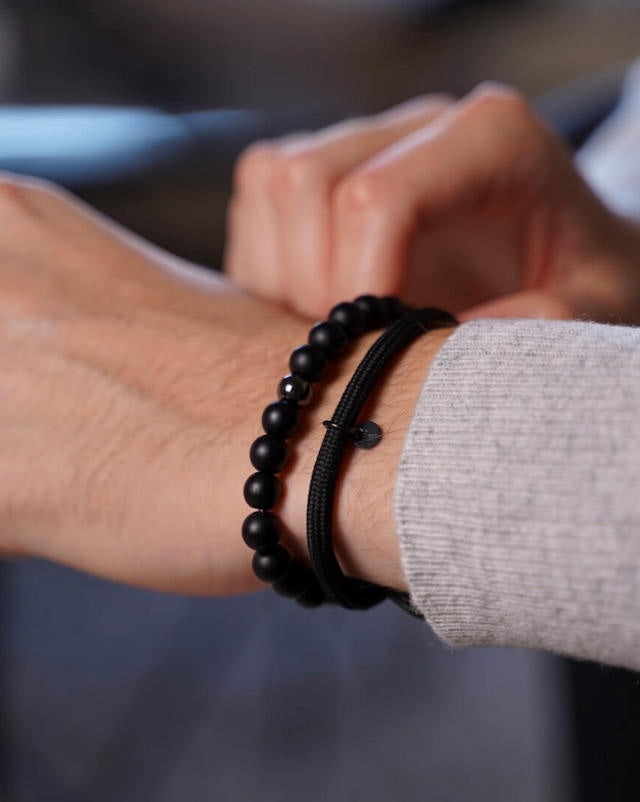 Black Nylon Rope Bracelet and Black Onyx Bracelet Alton
