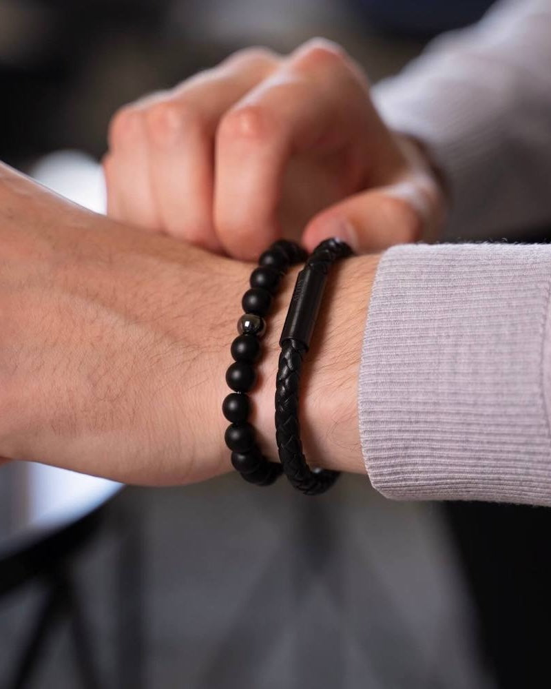Black Onyx Bracelet and Black Calfskin Bracelet Alton