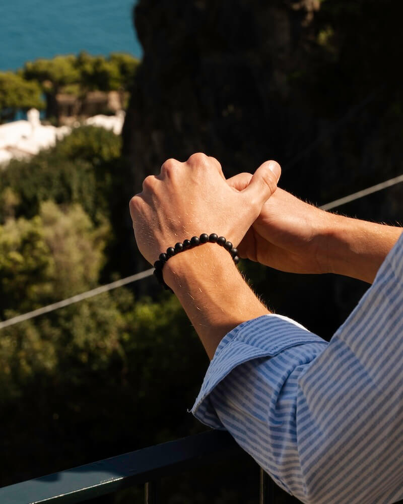 Black beaded onyx bracelet for men alton