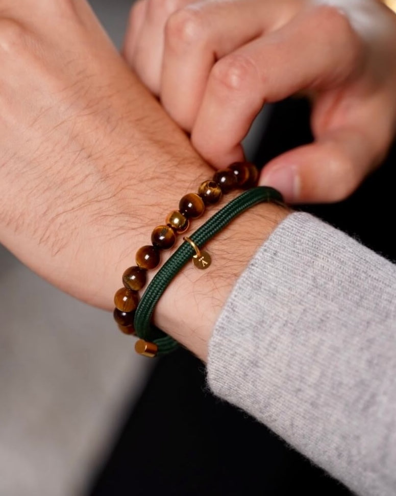 Green Nylon Rope Bracelet and Brown Tiger's Eye Bracelet Alton