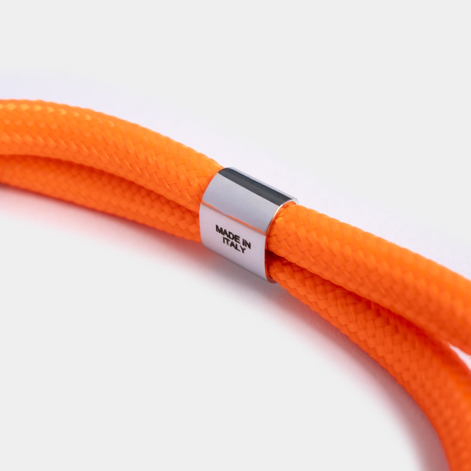 Orange nylon rope bracelet with polished silver parts fully made in Italy